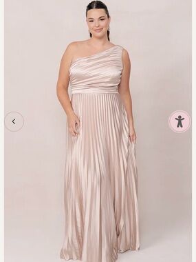 One-Shoulder Revelry Pleated Maxi Bridesmaid Dress Delcan in Soft Champagne